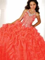 Ballkjole/Prinsesse Halterneck Gulvlengde Organza Blomsterjente Kjolees Med Profilering