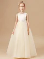 A-line kjole Scoop Gulvlengde Tyll Blomsterjente Kjolees Med Belte/Sash