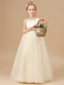 A-line kjole Scoop Gulvlengde Tyll Blomsterjente Kjolees Med Belte/Sash