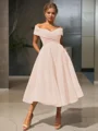 A-line kjole/princess Bare Skuldre Tea-length Homecoming Kjole Organza Material