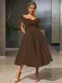 A-line kjole/princess Bare Skuldre Tea-length Homecoming Kjole Organza Material