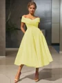 A-line kjole/princess Bare Skuldre Tea-length Homecoming Kjole Organza Material