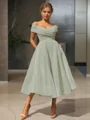 A-line kjole/princess Bare Skuldre Tea-length Homecoming Kjole Organza Material