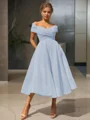 A-line kjole/princess Bare Skuldre Tea-length Homecoming Kjole Organza Material