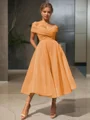 A-line kjole/princess Bare Skuldre Tea-length Homecoming Kjole Organza Material