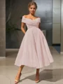 A-line kjole/princess Bare Skuldre Tea-length Homecoming Kjole Organza Material