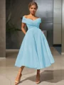 A-line kjole/princess Bare Skuldre Tea-length Homecoming Kjole Organza Material