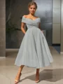 A-line kjole/princess Bare Skuldre Tea-length Homecoming Kjole Organza Material