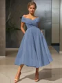 A-line kjole/princess Bare Skuldre Tea-length Homecoming Kjole Organza Material