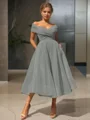 A-line kjole/princess Bare Skuldre Tea-length Homecoming Kjole Organza Material