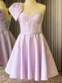 A-line kjole En skuldret Profilering Kort/Mini Satin Korsett Kjole