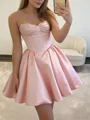 A-line kjole Sweetheart Plissert Kort/Mini Sateng Korsett Motekjoler