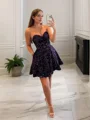 A-line kjole Sweetheart Kort/Mini Fløyel Paljett Motekjoler