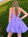 A-line kjole Sweetheart Volanger Kort/Mini Tyll Korsett Kjole