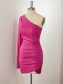 Sheath Lange ermer Jersey En skuldret Plissert Kort/Mini Kjole