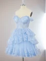 Ballkjole/Prinsesse Tyll Bare Skuldre Applikasjoner Blonder Korsett Kort/Mini Kjole