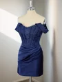 Sheath Silk Like Satin Off-the-Shoulder Appliques Lace Corset Short/Mini Dress