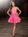 A-line kjole Rett Bue Kort/Mini Taft Kjole