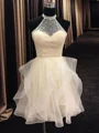 A-line kjole Halterneck Kort/Mini Organza Motekjoler med Profilering