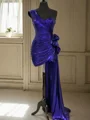 Sheath En skuldret Plissert Kort/Mini Metallic Satin Kjole