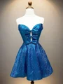 A-line kjole Sweetheart Bue Kort/Mini Kjole