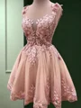 A-line kjole Illusion Applikasjoner Blonder Kort/Mini Tyll Kjole