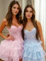 A-line kjole Sweetheart Applikasjoner Blonder Kort/Mini Organza Korsett Kjole