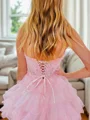 A-line kjole Sweetheart Applikasjoner Blonder Kort/Mini Organza Korsett Kjole