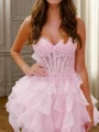 A-line kjole Sweetheart Applikasjoner Blonder Kort/Mini Organza Korsett Kjole