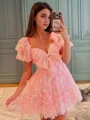A-line kjole Sweetheart Kortermer Bue Kort/Mini Blonder Kjole