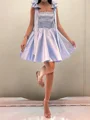 A-line kjole Stropper Bue Kort/Mini Satin Korsett Kjole