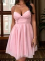 A-line kjole Sweetheart Volanger Kort/Mini Tyll Korsett Kjole