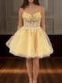 A-line kjole Sweetheart Volanger Kort/Mini Tyll Korsett Kjole