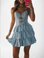 A-line kjole Sweetheart Brusende Volanger Kort/Mini Kjole