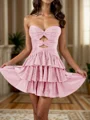 A-line kjole Sweetheart Brusende Volanger Kort/Mini Kjole