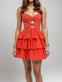 A-line kjole Sweetheart Brusende Volanger Kort/Mini Kjole