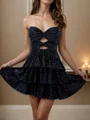 A-line kjole Sweetheart Brusende Volanger Kort/Mini Kjole