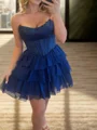A-line kjole Rett Brusende Volanger Kort/Mini Chiffong Korsett Kjole