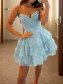 A-line kjole Sweetheart Brusende Volanger Kort/Mini Chiffong Korsett Kjole