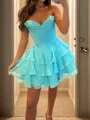 A-line kjole Sweetheart Brusende Volanger Kort/Mini Chiffong Korsett Kjole