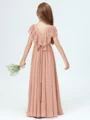 A-line kjole Scoop Gulvlengde Chiffong Junior Brudepikekjoleres Med Belte/Sash