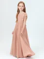 A-line kjole Scoop Gulvlengde Chiffong Junior Brudepikekjoleres Med Belte/Sash