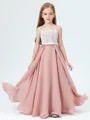 A-line kjole Stropper Gulvlengde Chiffong Junior Brudepikekjoleres Med Belte/Sash