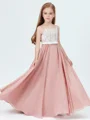 A-line kjole Stropper Gulvlengde Chiffong Junior Brudepikekjoleres Med Belte/Sash