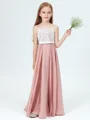 A-line kjole Stropper Gulvlengde Chiffong Junior Brudepikekjoleres Med Belte/Sash