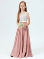 A-line kjole Stropper Gulvlengde Chiffong Junior Brudepikekjoleres Med Belte/Sash