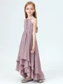 A-line kjole Halterneck Asymmetrisk Chiffong Junior Brudepikekjoleres Med Volanger