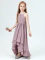 A-line kjole Halterneck Asymmetrisk Chiffong Junior Brudepikekjoleres Med Volanger