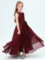 A-line kjole Scoop Asymmetrisk Chiffong Junior Brudepikekjoleres Med Belte/Sash