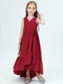 A-line kjole V-hals Asymmetrisk Chiffong Junior Brudepikekjoleres Med Belte/Sash